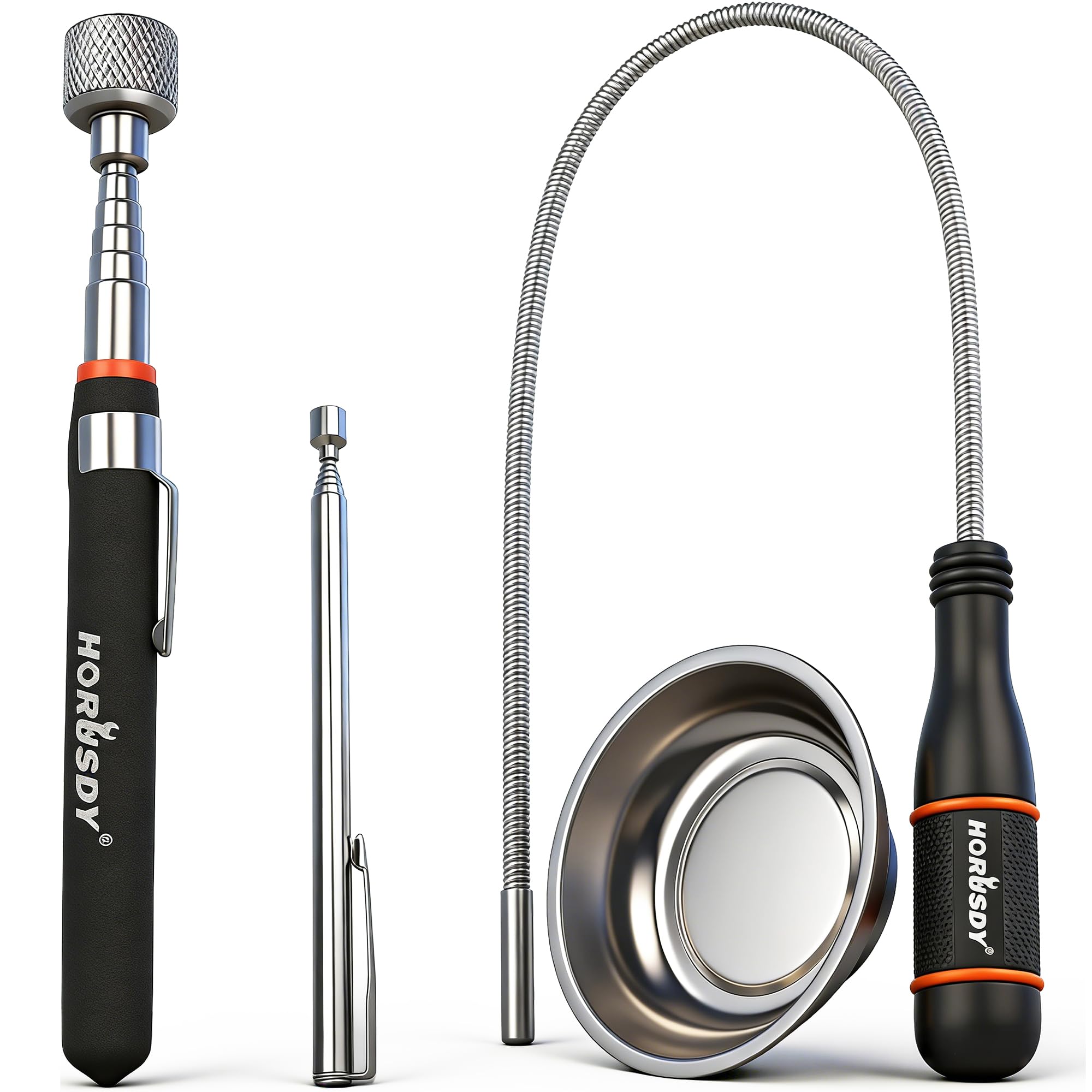 HORUSDY 4-PIECE Telescoping Magnetic Pickup Tools Set - Extendable Magnetic Pick Up Tools，Flexible Bendable Spring Magnet Stick