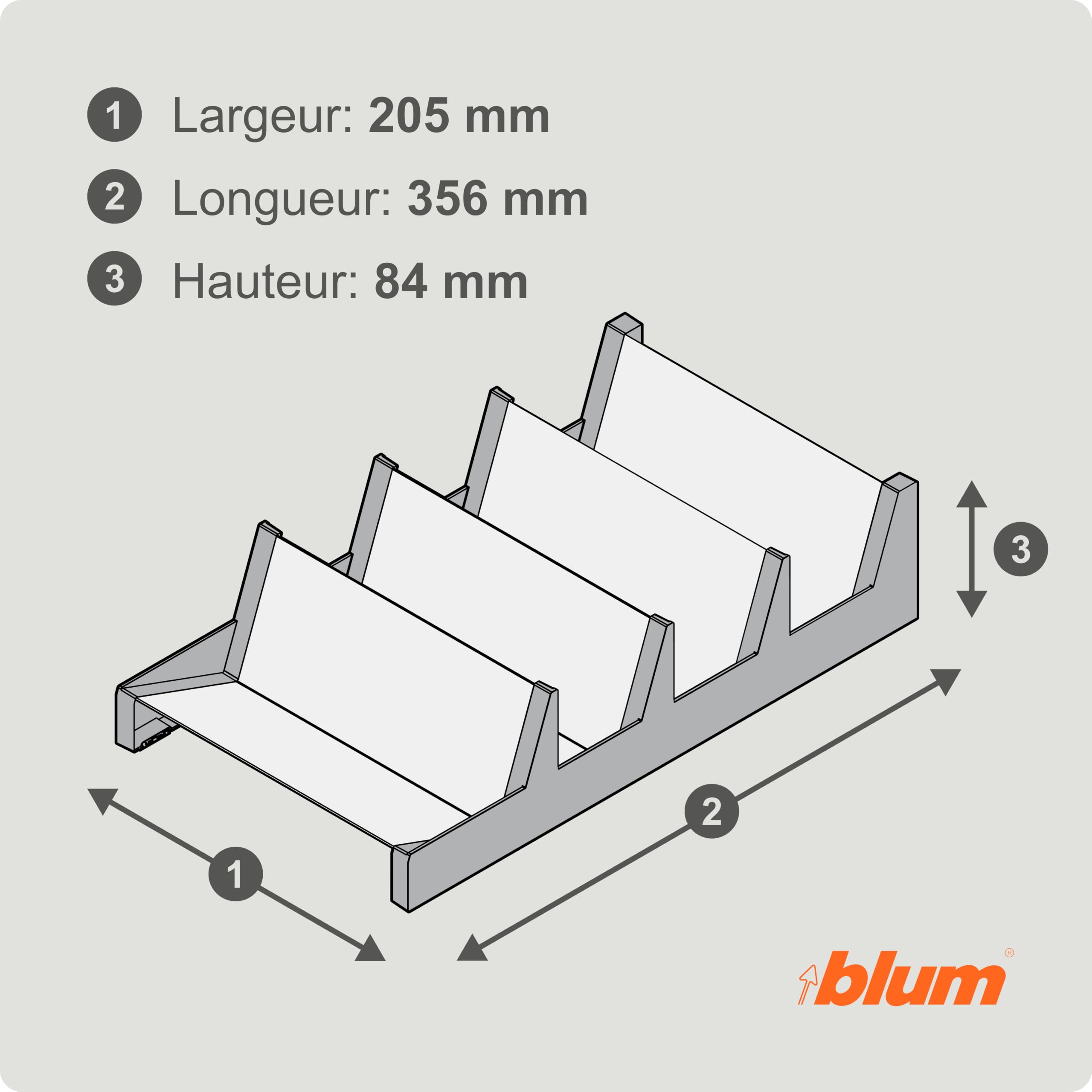blum© Porte-épices de qualité supérieure I AMBIA-LINE pour tiroirs I Étagère à épices I Organisateur à épices pour tiroir de cuisine | Peut contenir jusqu'à 16 pots à épices, compartiments inclinés pour une vue d'ensemble/accès rapide, peu encombrant et s