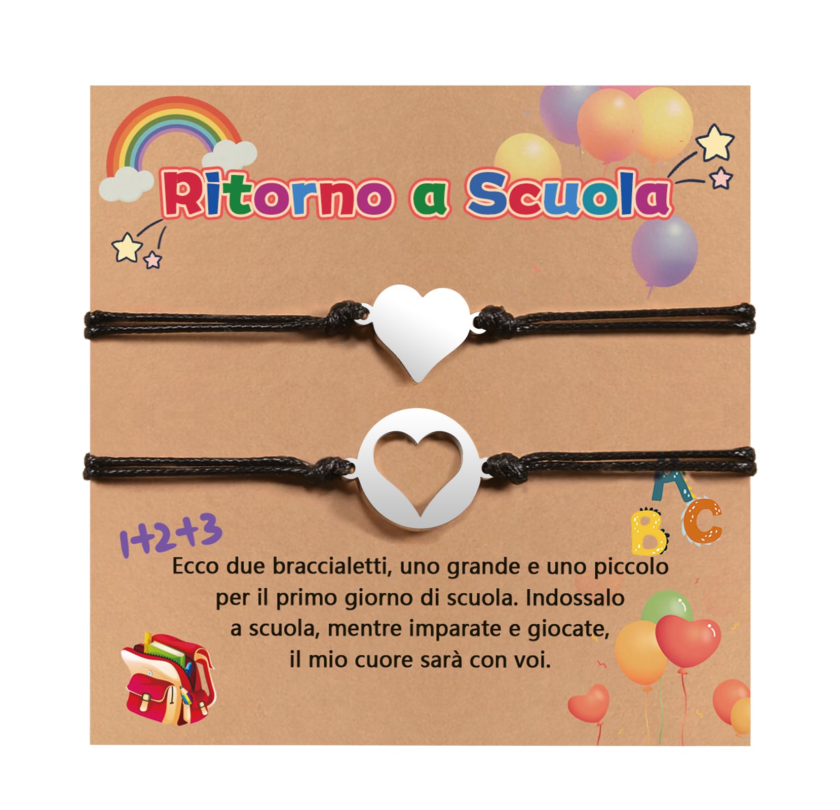 Bracciale Madre Figlia Cuore - Acciaio Inox, Regolabile, Regalo Per Festa Della Mamma, Compleanno