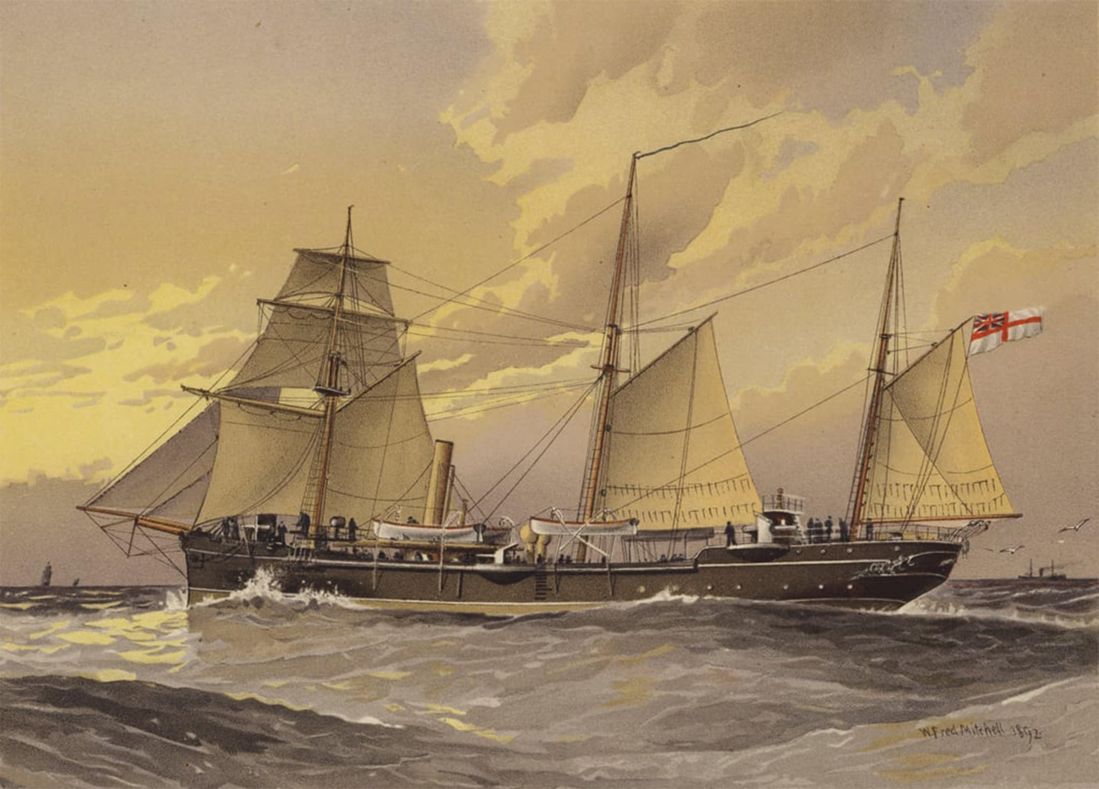 SERENDIPITP Retro Picture Poster Wall Art Pictures Painting Hms Thrusht Class Gunboat by William Frederick Mitchell Wall Art Canvas Print for Wall Decor 60x90cm