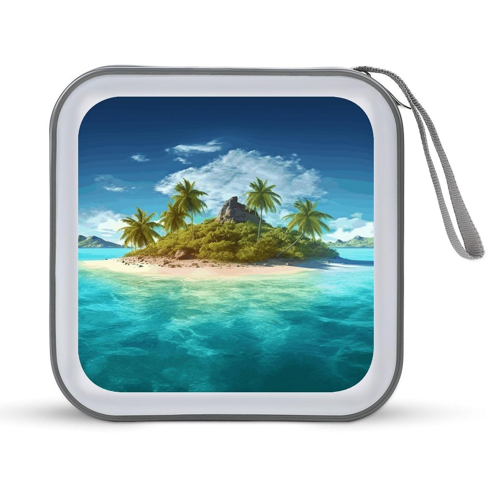 FekiLoot Tropical Island CD Case Portable DVD Case Holder Large Storage Disc Wallet Bag 40 Capacity Hard Plastic Disc Cases Storage Binder DVD Case Wallet for Car Home Travel