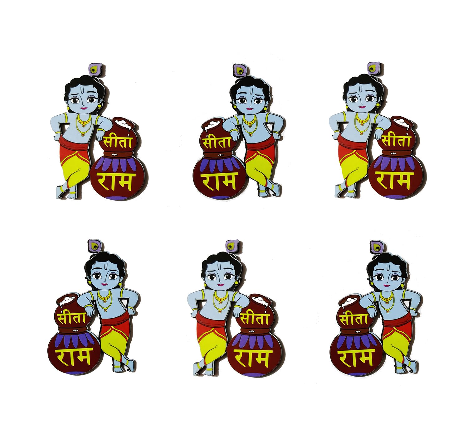 BITONA® Krishna Sita Ram Style Wooden Material Puja Rakhi Sohn Soon Puja Tags Door Tags 3 Pairs (6 Piece) Big Size