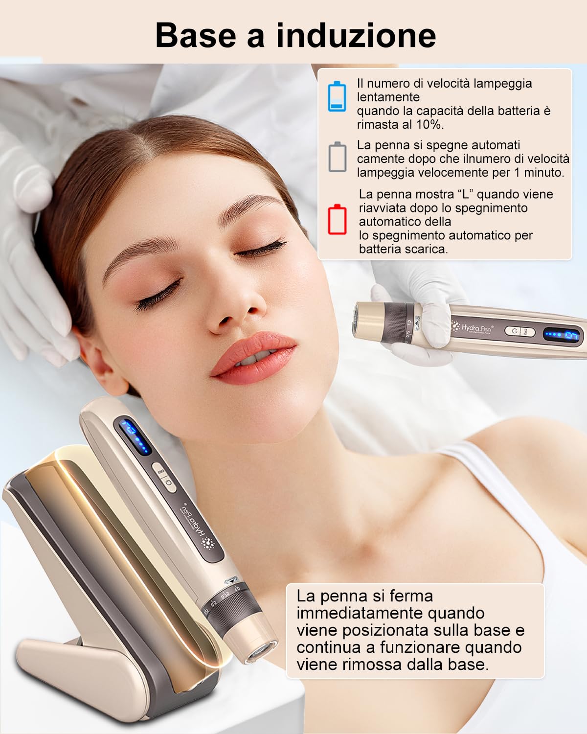 Hydra. pen H5 Dermapen Microneedling Pen, Applicatore Wireless di Siero Essenziale con Microcorrente EMS, Per la Cura Della Pelle, Rughe, Cicatrici e Perdita di Capelli, Salone di Bellezza Domestico