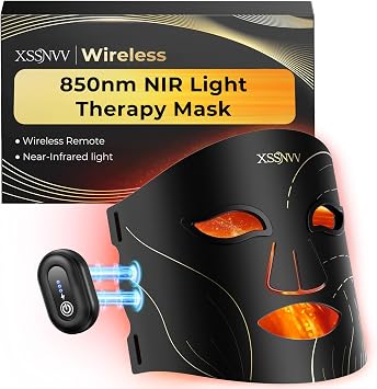 Cordless LED Face Mask, Red Light Therapy Mask with 4 Mode | Red, Blue, Amber, 850nm Near Infrared, 10-Min Skincare, Foldable Silicone, Flexible Fit, for Home and Travel, Deep Black