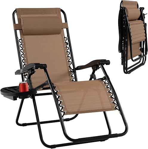 Tangkula Zero Gravity - Silla plegable para patio, reclinable, ajustable, con soporte para tazas, reposabrazos anchos para patio, jardín, piscina,