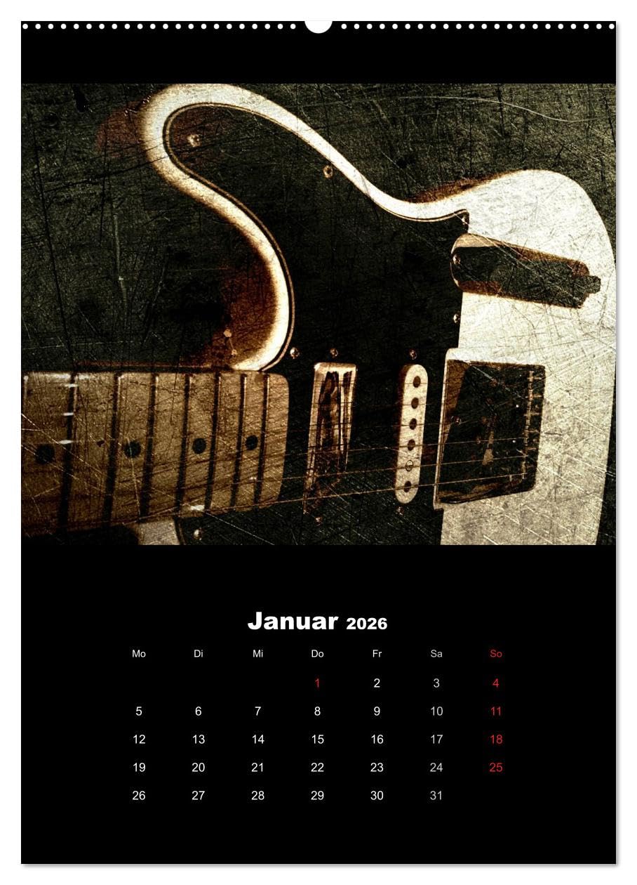 Vintage Gitarren (Wandkalender 2026 DIN A2 hoch), CALVENDO Monatskalender: Gitarren im Vintage-Style in Szene gesetzt