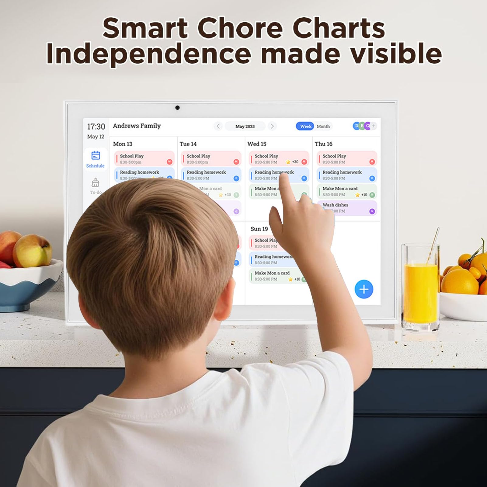 Socobeta Calendario Digitale da 10,1 Pollici Touch Screen Smart Family Planner per Grafico Interattivo dei Lavori Domestici e Gestione delle attività Bianco (Spina UE 100-240 V)