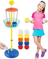 Meooeck 42 Inch Mini Disc Golf Basket Set with 10 Flying Discs - Portable Starter Kit for Indoor Outdoor Family Yard Beach Games