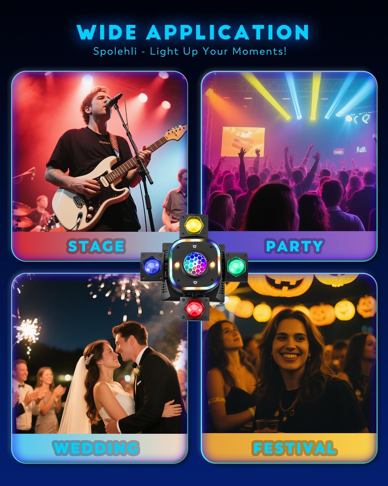 80W Moving Head DJ-Licht, 5-in-1 RGBW LED Discolicht mit 4 Armen Strahl – DMX512 & Musiksteuerung & Fernbedienung, professionelle Partybeleuchtung für Bühne, Club, KTV, Bar, Live House