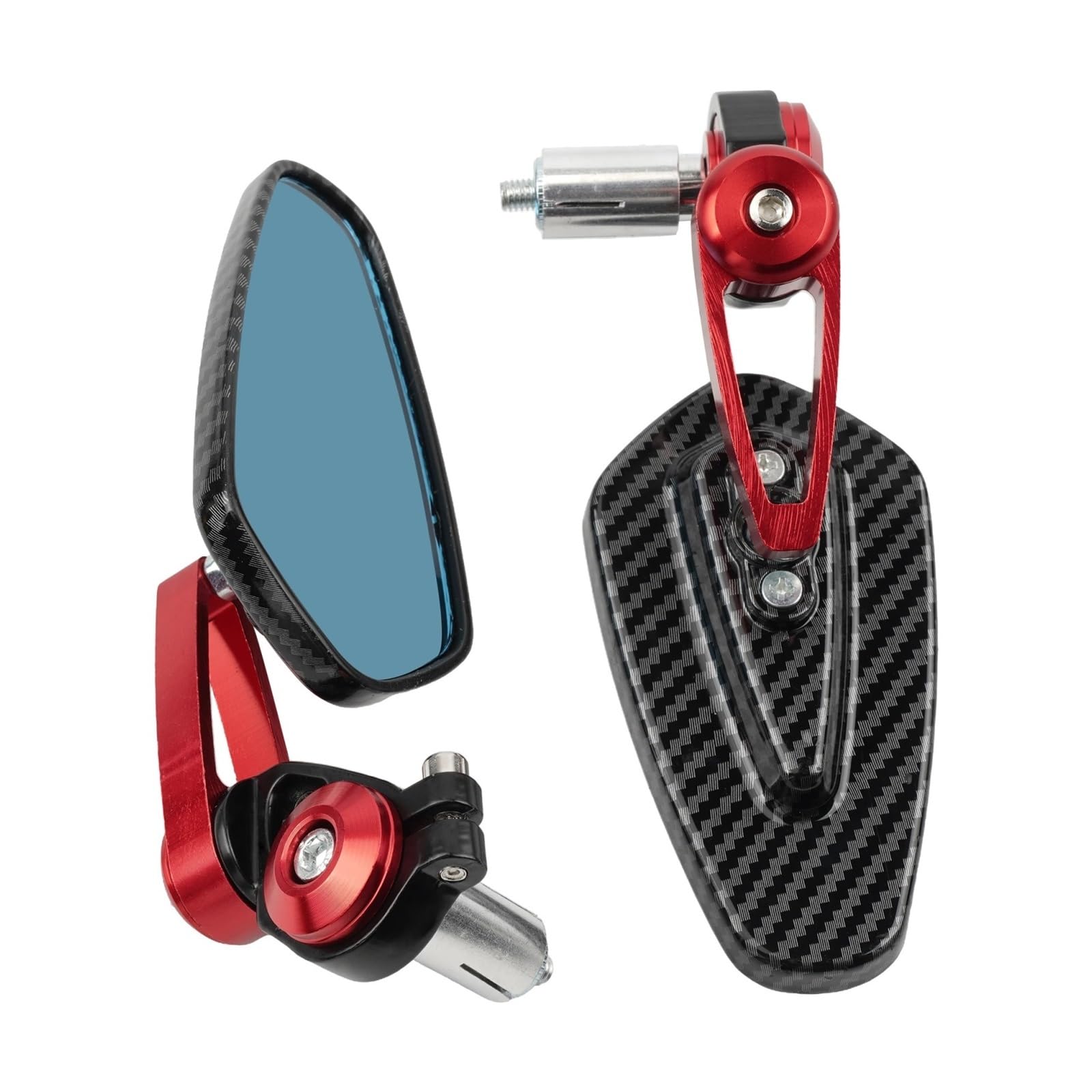 UTLODY motorcycle mirrors Motorcycle 360 Rotation Rearview Mirror Handlebar Modified Inverted Carbon Fiber Pattern Rear Moto Accessories bar end mirror(Red)