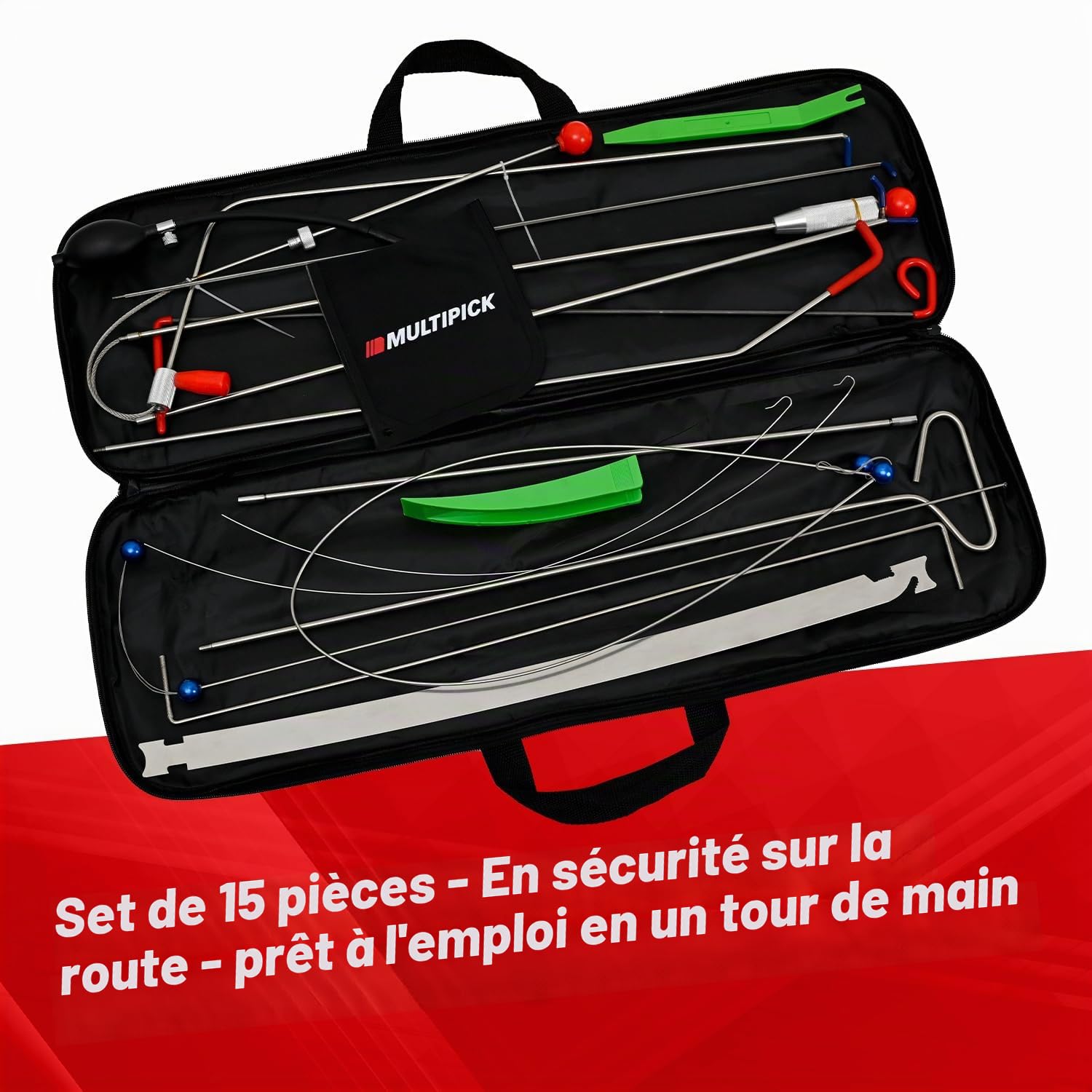 MULTIPICK Kit d’Ouverture Voiture – Outil de Levage & Kit Outils Professionnels – Outils de Démontage Garniture & Outils Auto pour Entrée Véhicule – Kit Déverrouillage Voiture