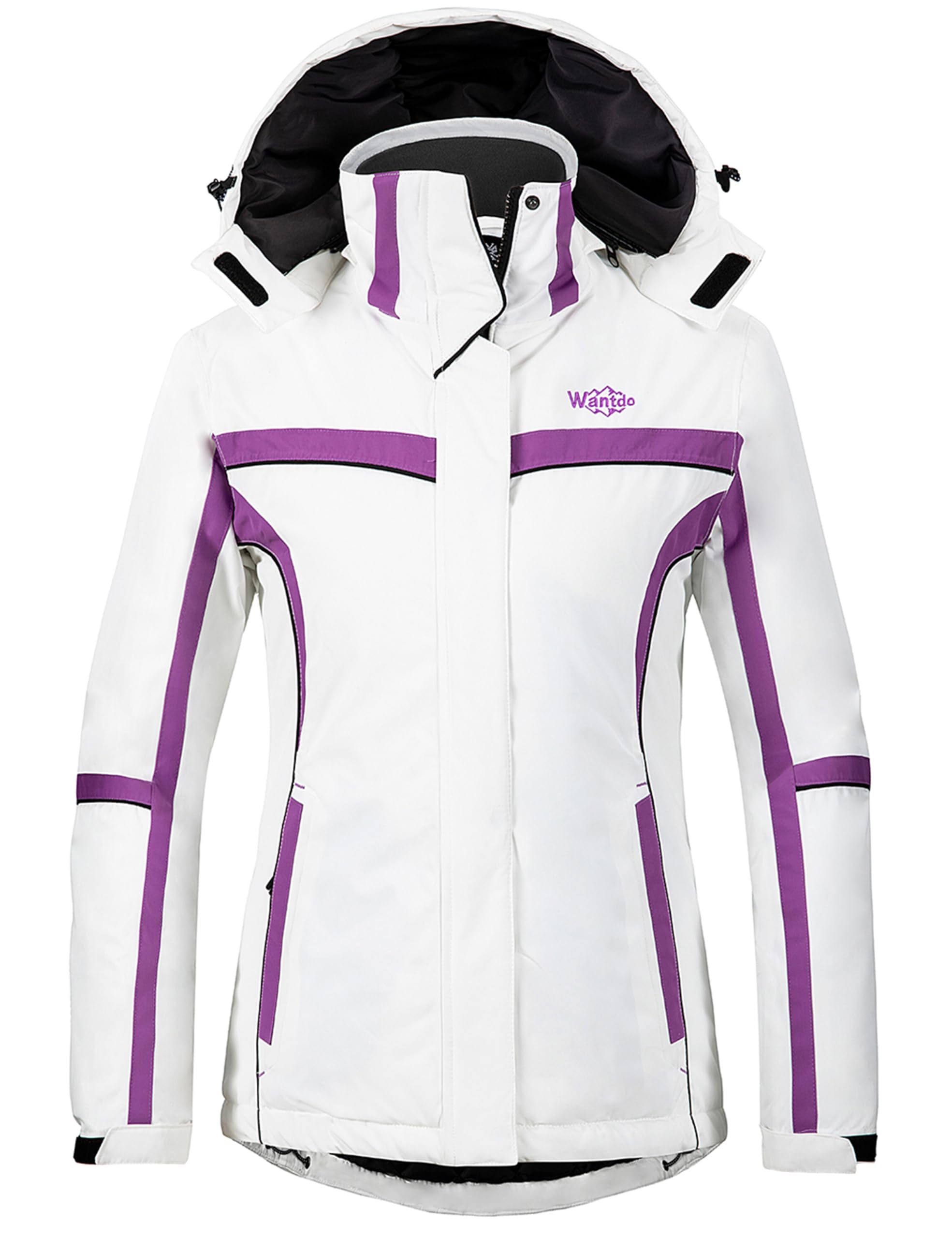 Wantdo Femme Veste de Ski Imperméable Outdoor Veste Coupe-Vent Manteau d'hiver Chaud avec Capuche Amovible Veste Sport Randonnée Coupe-Vent