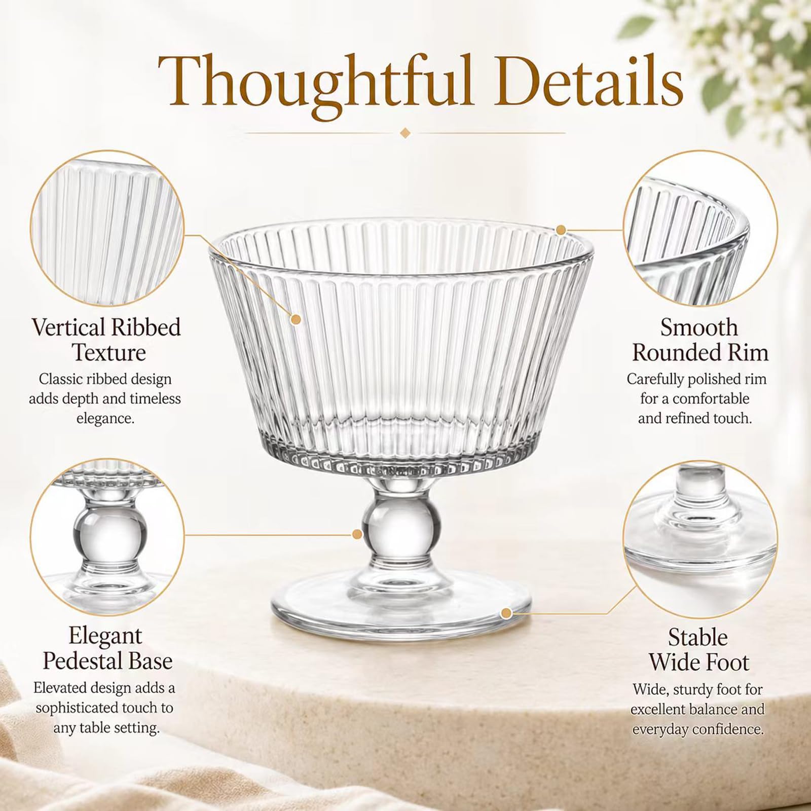 266 ml Glas-Dessertschalen, Vintage-Dessertschalen und -becher, verdickte Eisbecher, bleifrei, für Eis, Obst, Pudding, kleine Snacks, Joghurt und Vorspeisen (8 Stück)