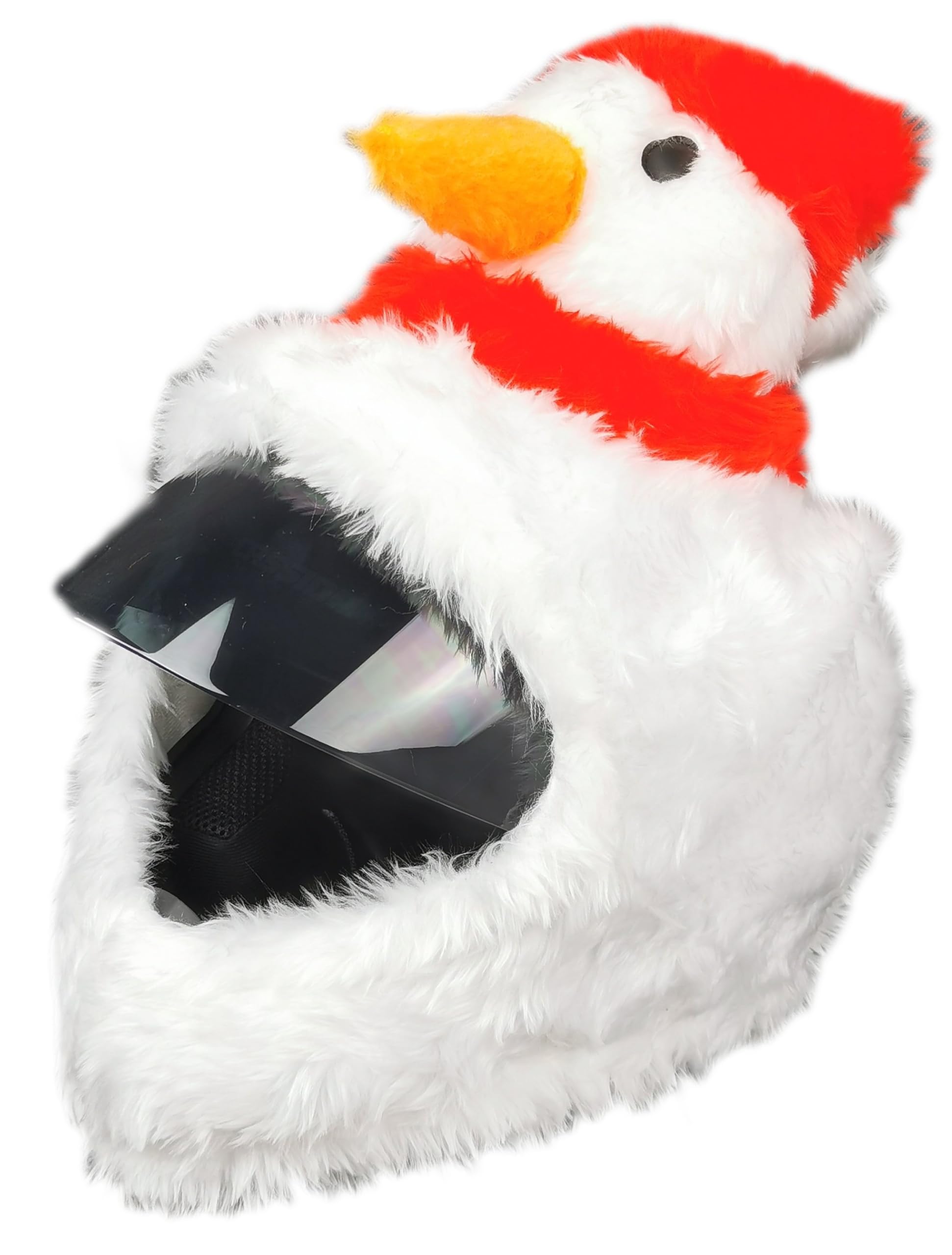 Housse Casque Moto Peluche - Couvre-Casque Intégral Amusant | Bonhomme de Neige avec oreilles - idée cadeau originale pour motards, convient aussi au ski, taille unique, homme et femme