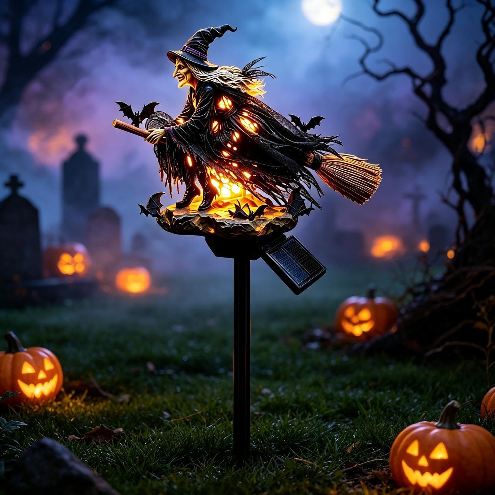 Lampade Solare Strega Di Halloween Figura Decorativa Strega Volante