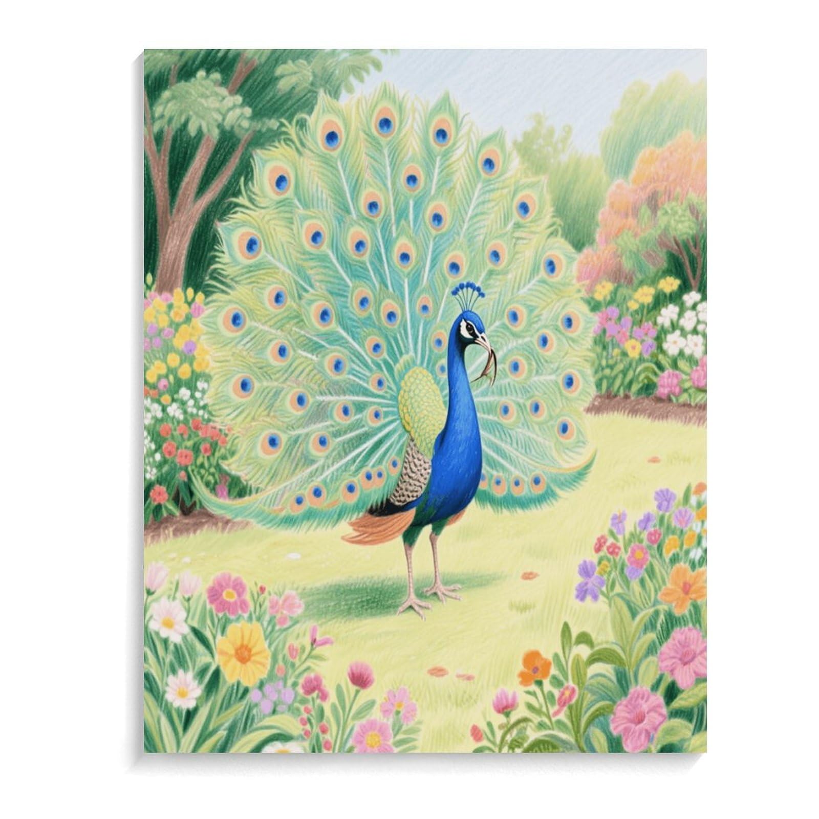 KOAYUBFC Malen-nach-Zahlen-Set mit Pfau mit Federn, für Erwachsene, Anfänger, Erwachsene, Malen-nach-Zahlen-Kits auf Leinwand, DIY-Acryl-Ölfarben, Gemälde mit Pinseln für Geschenk, Heimdekoration