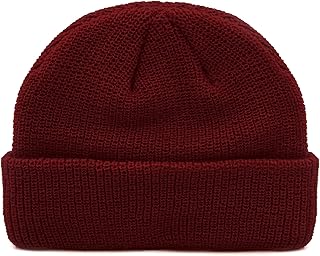AcademyFits Short Knit Docker Beanies Cuffed Skater Fisherman Ultra Soft Warm Winter Hat (Burgundy)