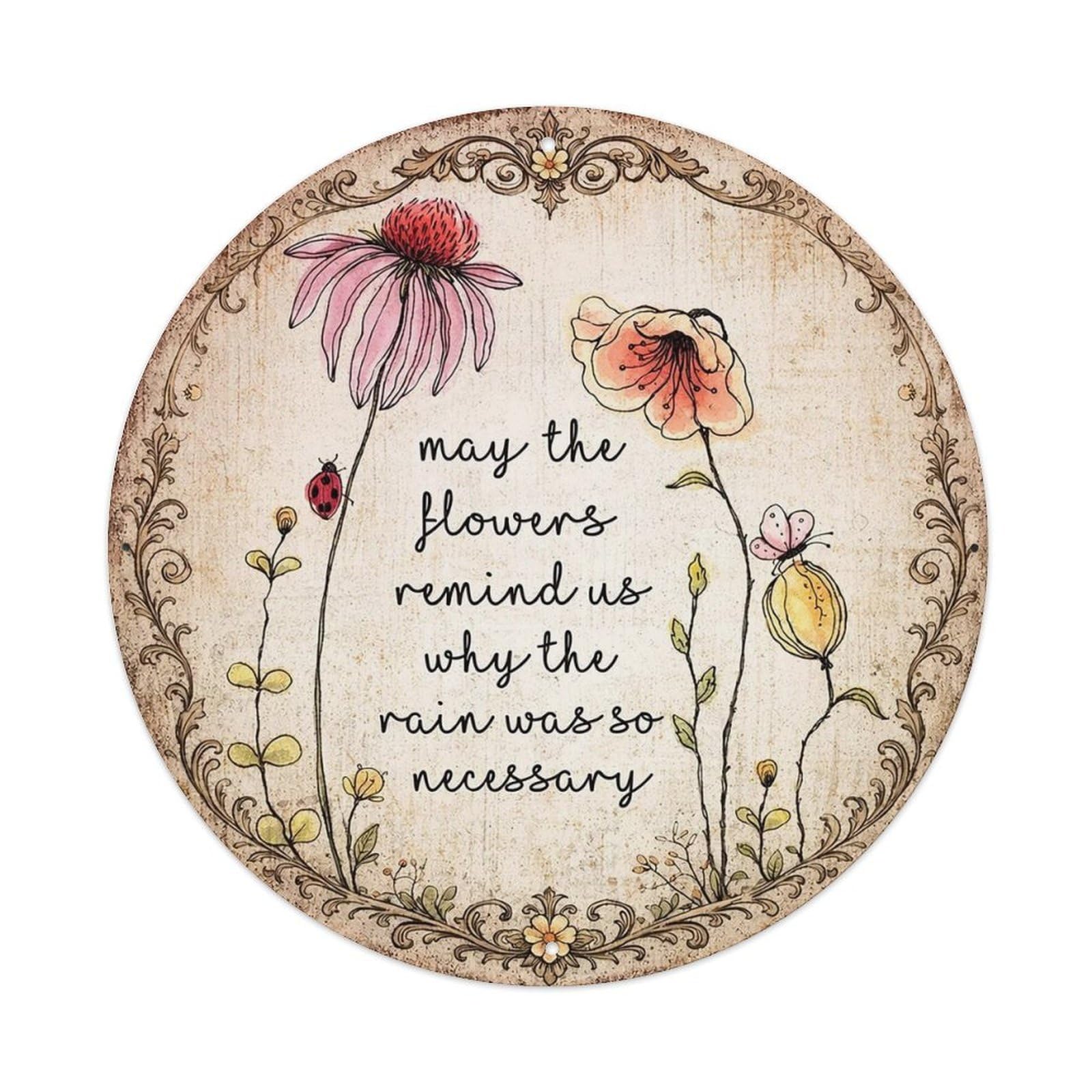 Floral Artistic Circular Design Pattern Vintage Round Tin Sign Retro Metal Wall Decor Metal Poster, Home Bar Garage Cafe Wall Art Decoration 8x8Inches