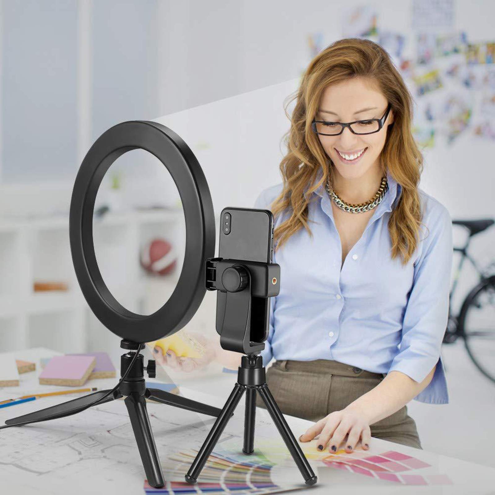 Luce ad Anello da 10" Ring Light LED con Porta Telefono e Stativo Treppiede, Luce per Selfie 3 modalità Colore 11 Livelli di Luminosità per Youtube, TIK Tok,Trucco, Fotografia