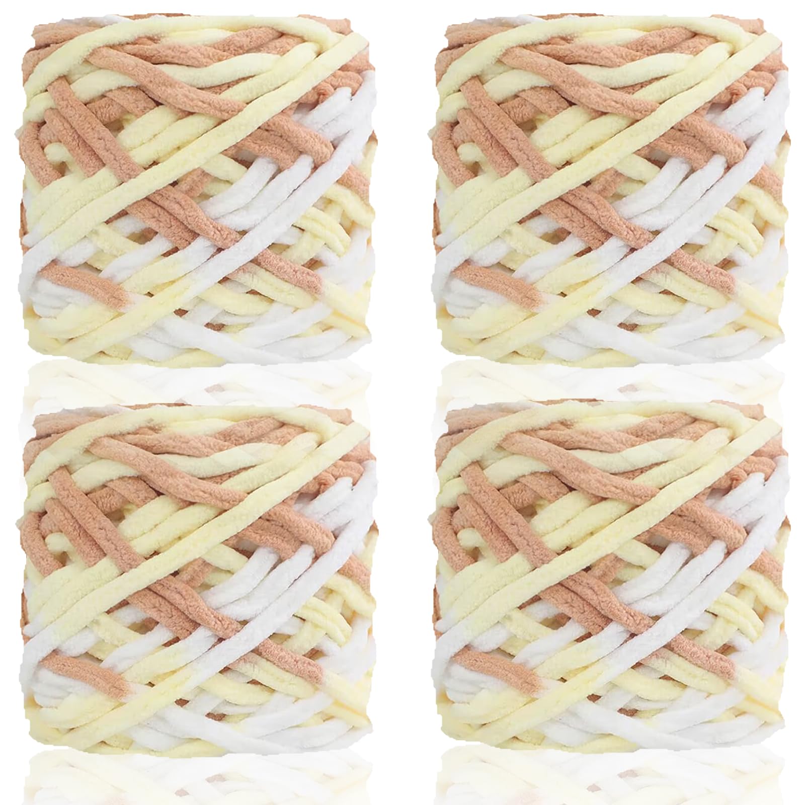 95gx4 Chunky Yarn for Crocheting & Knitting,7mm/0.27inches Thick Crochet Chenille Yarn,Fluffy Chunky Wool for Crochet Blanket,Doll,Bag,Hat,Pillow Cushion,Cat Bed(Khaki Yellow) — image 1