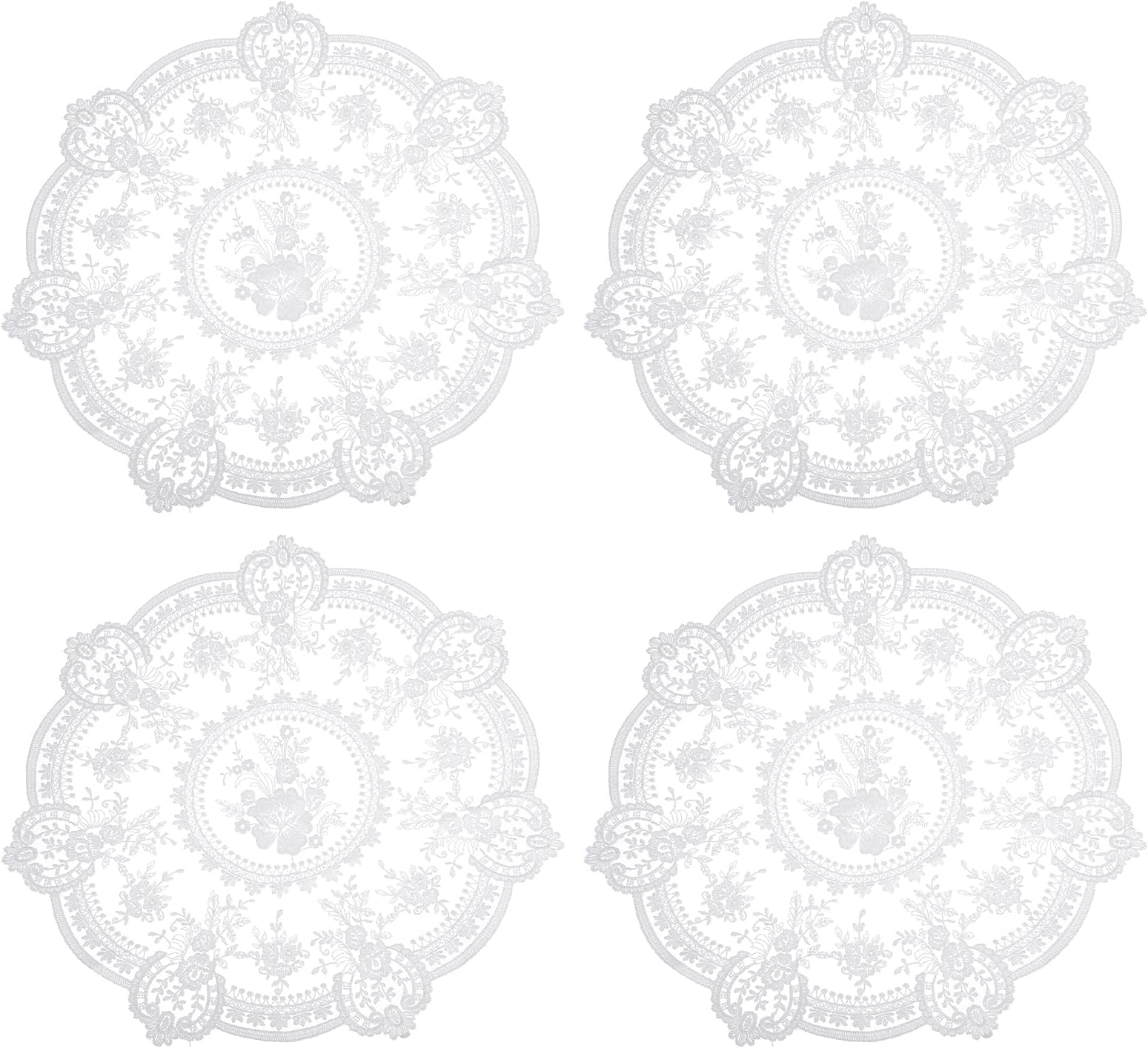 uxcell レトロ風レースプレイスクッション4枚セット 13x13インチ 円形フレンチクロシェドイリー 繊細な刺繍入り花瓶クッション/コースター ダイニングテーブル用 ホームデコレーション ホワイト