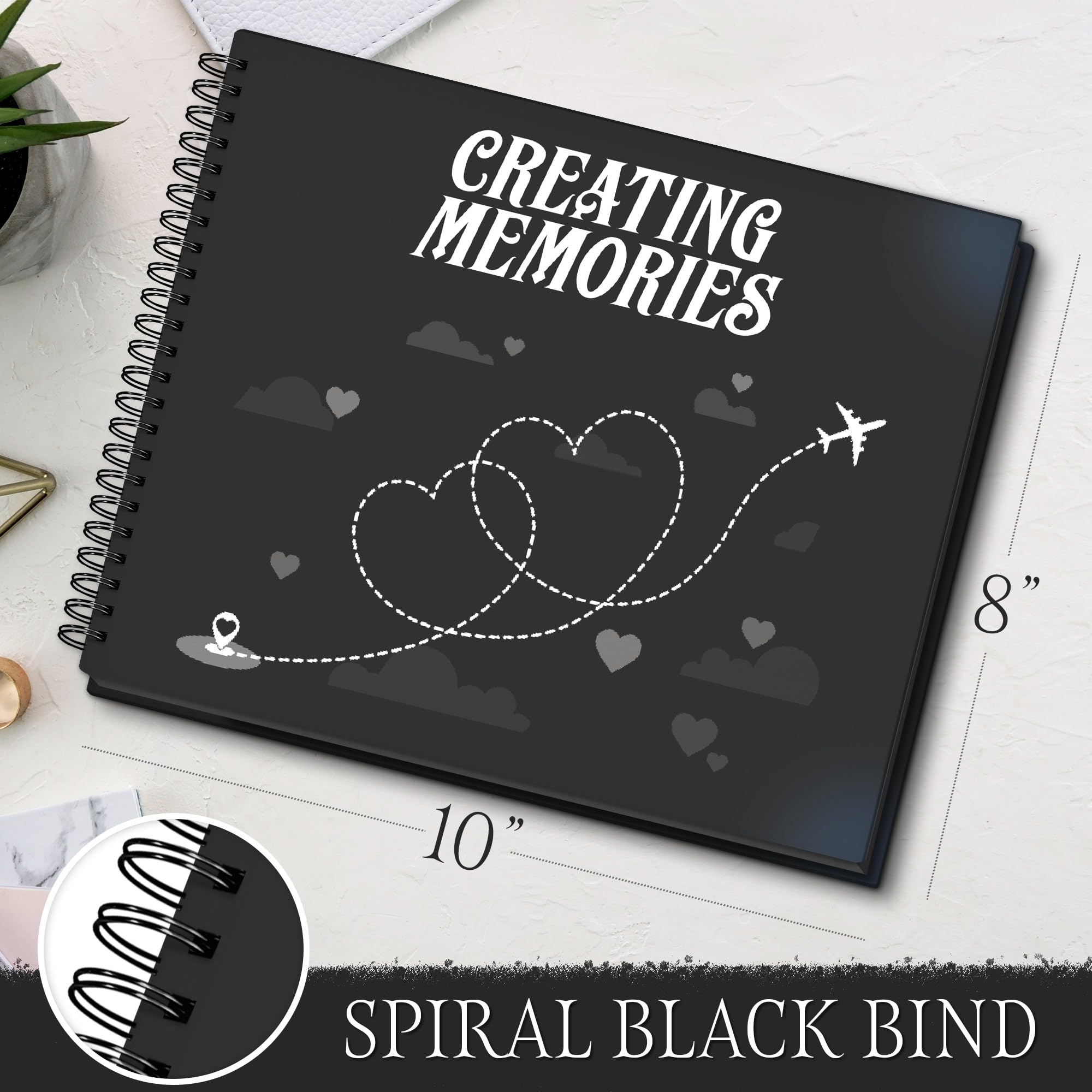 10x8 Scrapbook Papier Scrapbook Album 40 Seiten 20 Blatt Schwarz Spiralen Hardcover Kraftpapier Scrap Book Fotobuch Erstellen Erinnerungen Fotoalbum Bilderbuch