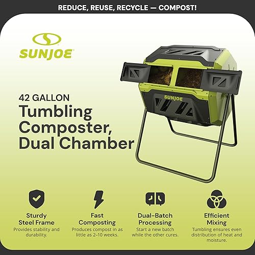 Miniatura 8 de Sun Joe Compostador de volteo para exteriores, cámara doble, compostaje de 2 a 10 semanas, ayuda a reducir la huella de carbono y los residuos con