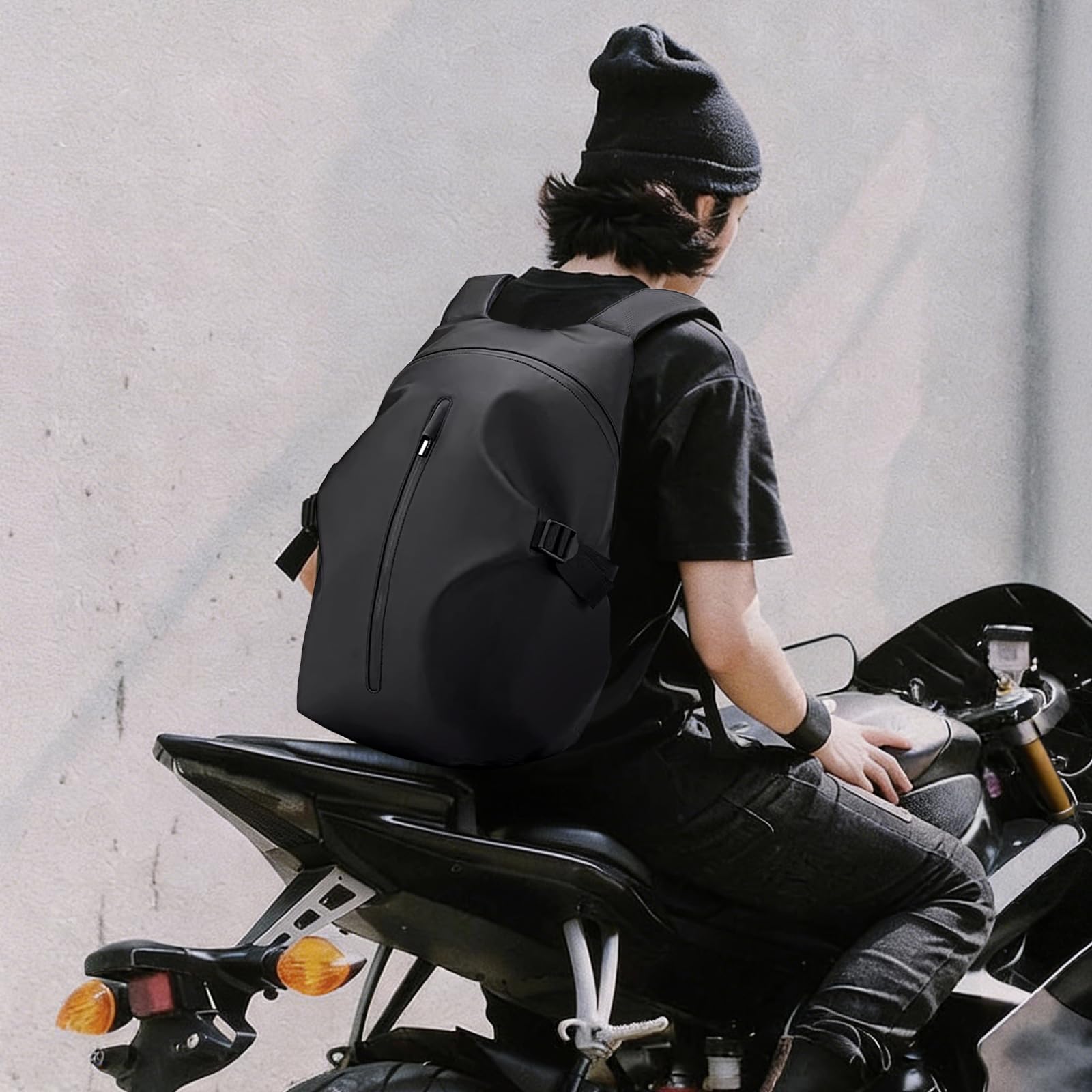 Sac à dos de moto résistant à l'eau avec compartiment pour casque, sac à dos de voyage, sac à dos pour ordinateur portable, sac à dos léger et décontracté pour l'école, noir