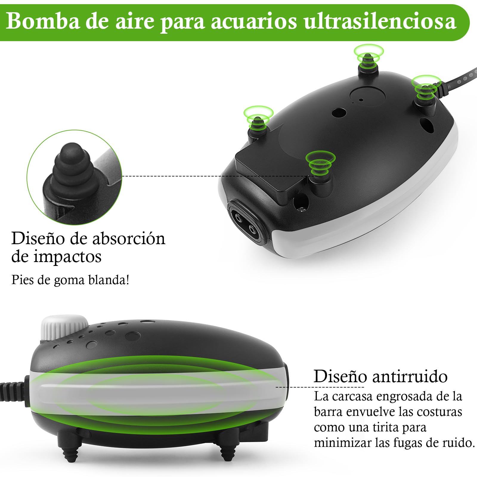 FEDOUR 3W Doble Salida Bomba Aire Acuario para pecera, Bomba de Aire silenciosade hasta 400L