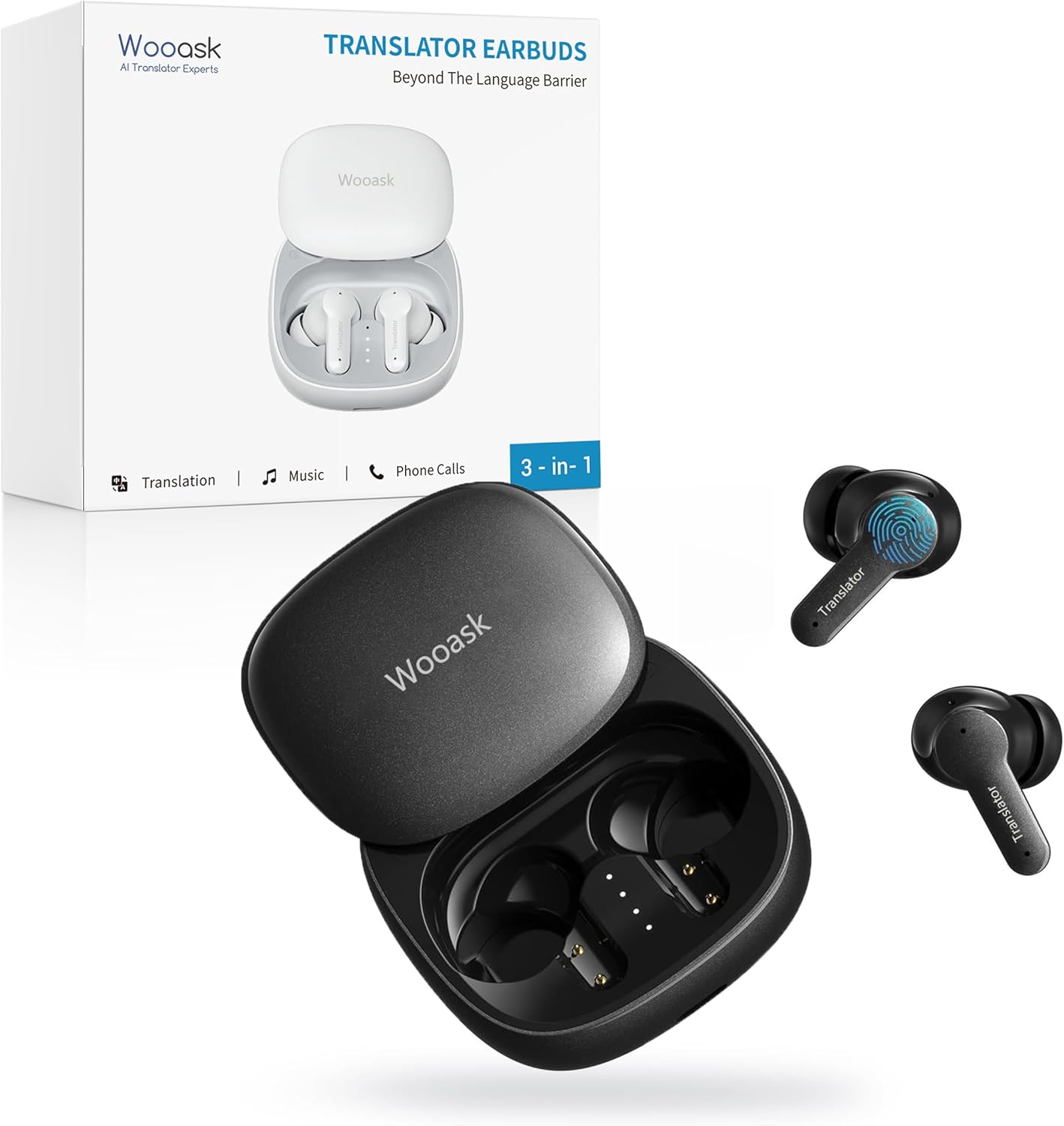 Wooask M3 3 in 1 Translation Earbuds, 144 Languages Translator Earbuds Real Time, Offline Translator Headphones No Subscription for Global Travel & Off-Grid Exploration (Black)