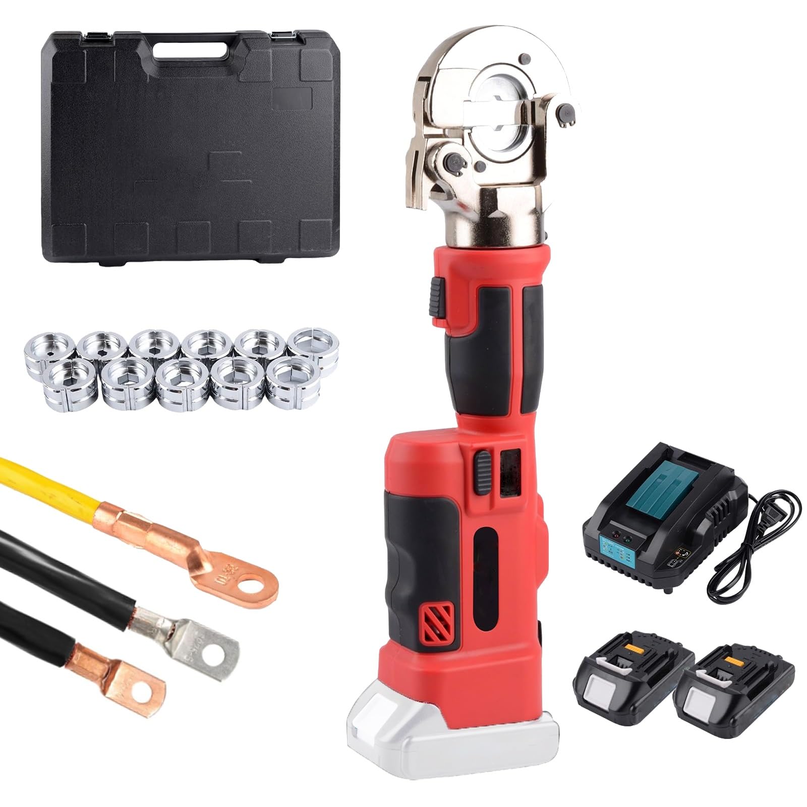 Yxzqloz Red Cordless Hydraulic Crimping Tool, Battery Powe Pure Copper Motor For Electrical Terminal Crimping (Red)