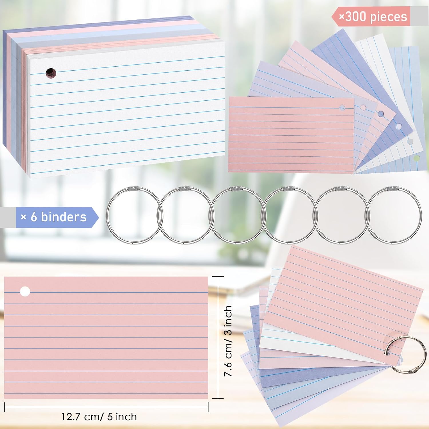 Epakh 300 Pcs Index Cards with Rings, 3 x 5 Inch, Stylish Colors image 2