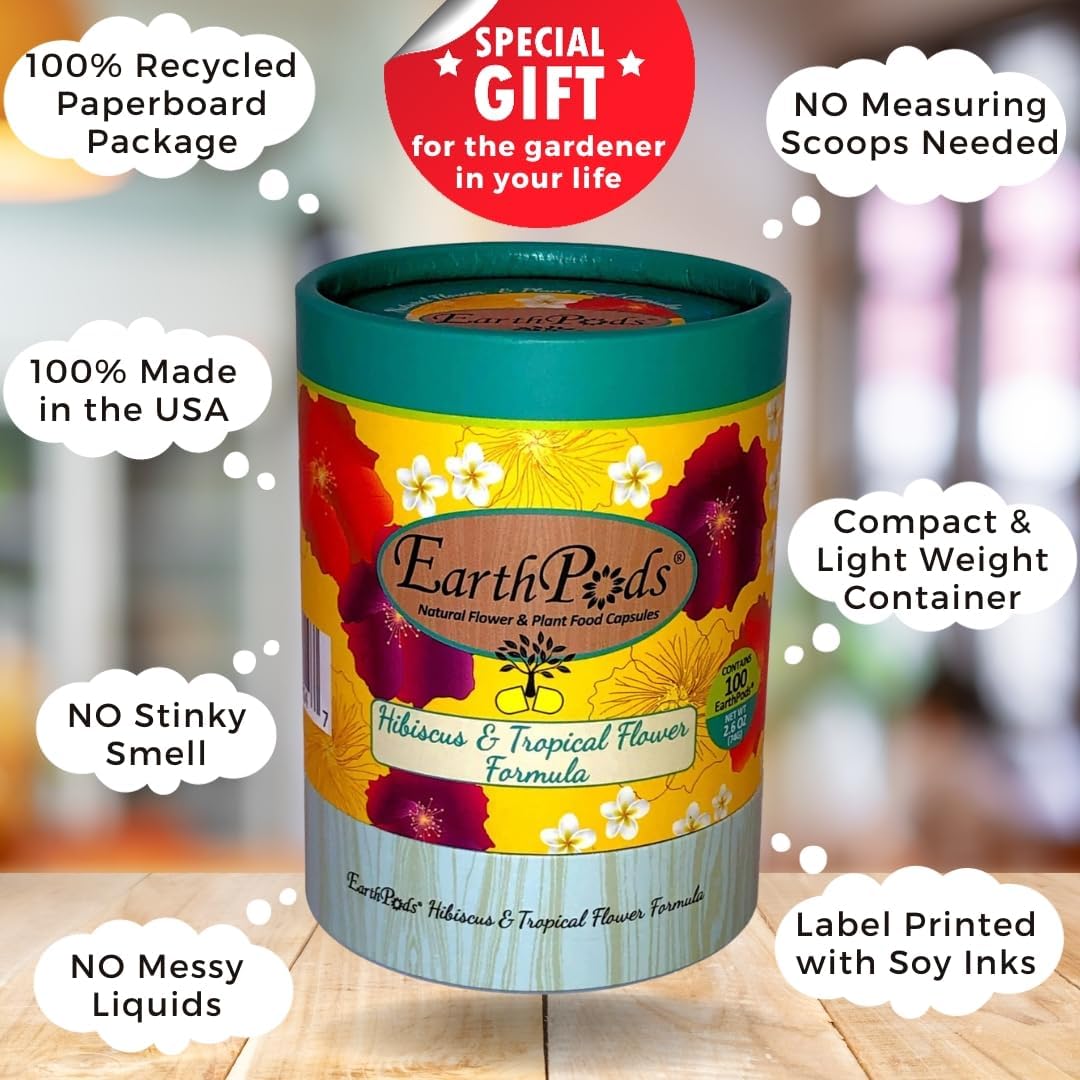 EarthPods® Premium Hibiscus Fertilizer Capsules (100 Count) Tropical Plant Food Spikes | Specialized Bio Nutrients for Plumeria & Bougainvillea (Organic + Vegan + Made in USA)