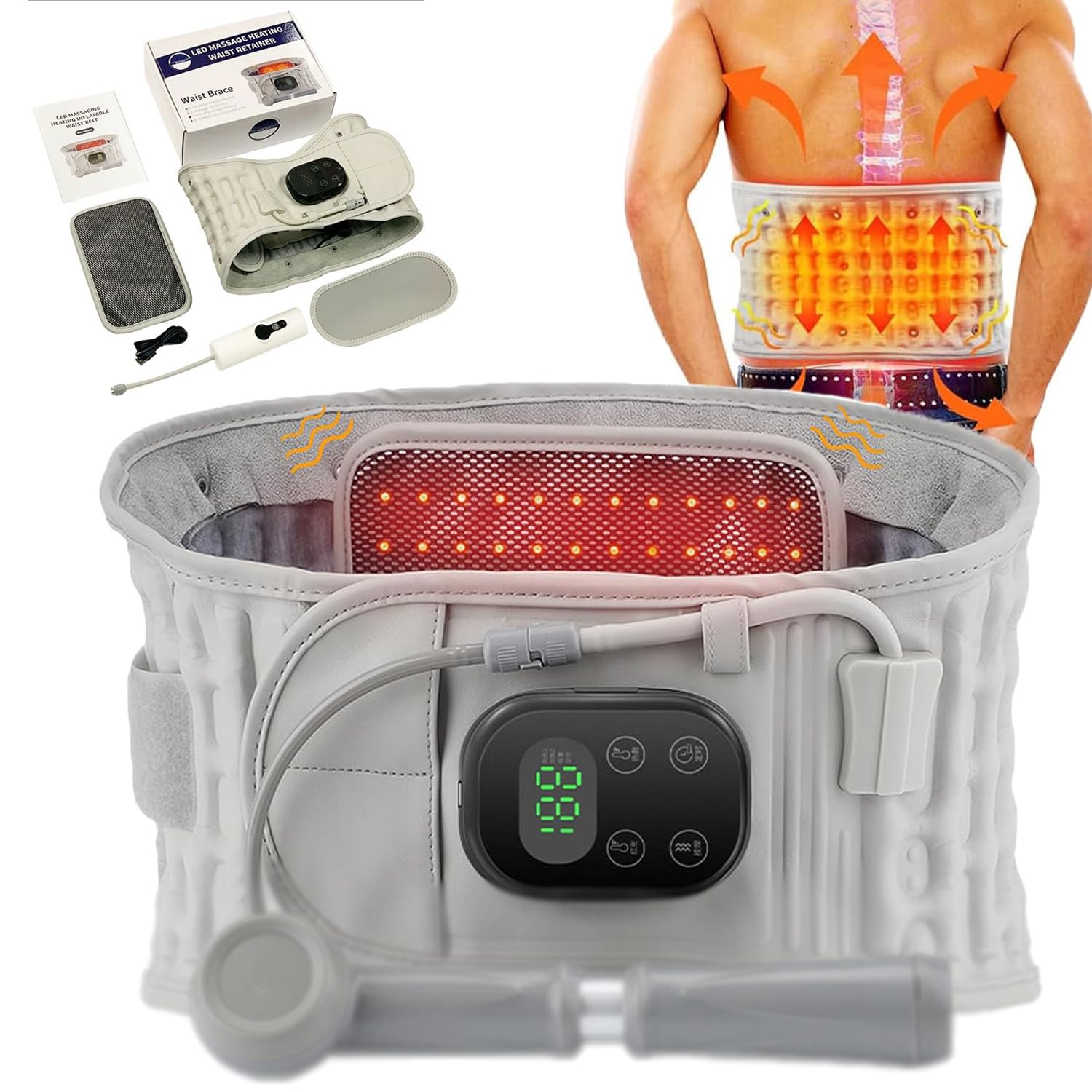 Cintura Di Decompressione Per La Schiena Lombare,Fascia Riscaldante Lombare Con Cuscinetto Termico,6 Opzioni Di Calore E 8 Di Massaggio,Cintura Gonfiabile Supporto,Taglia Unica(Electric Inflatable)