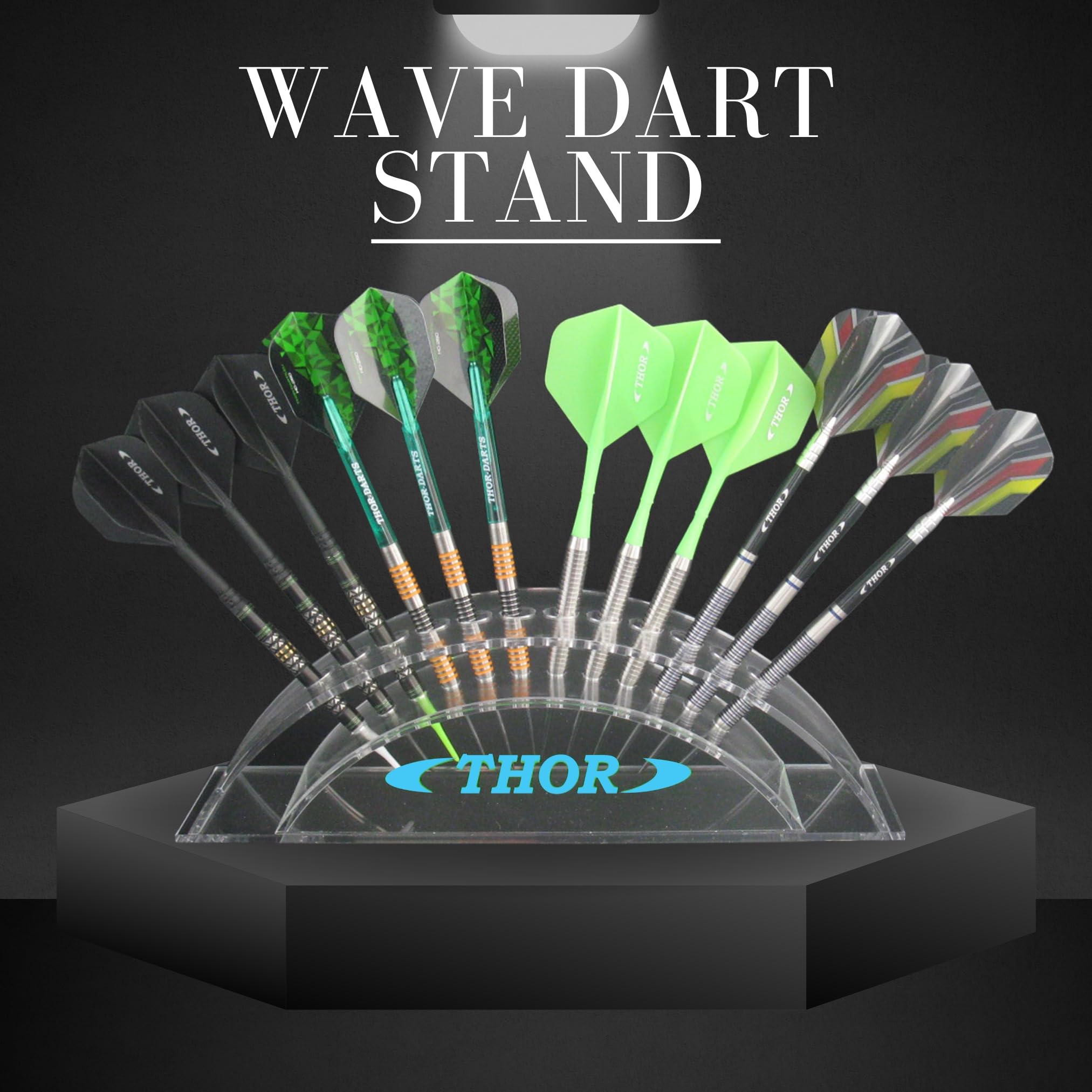 12-sztukowa wystawa rzutek - akrylowy stojak na rzutki - falowy stojak na wystawę rzutek - akrylowe stojaki na rzuty, lazurowy, 12 darts