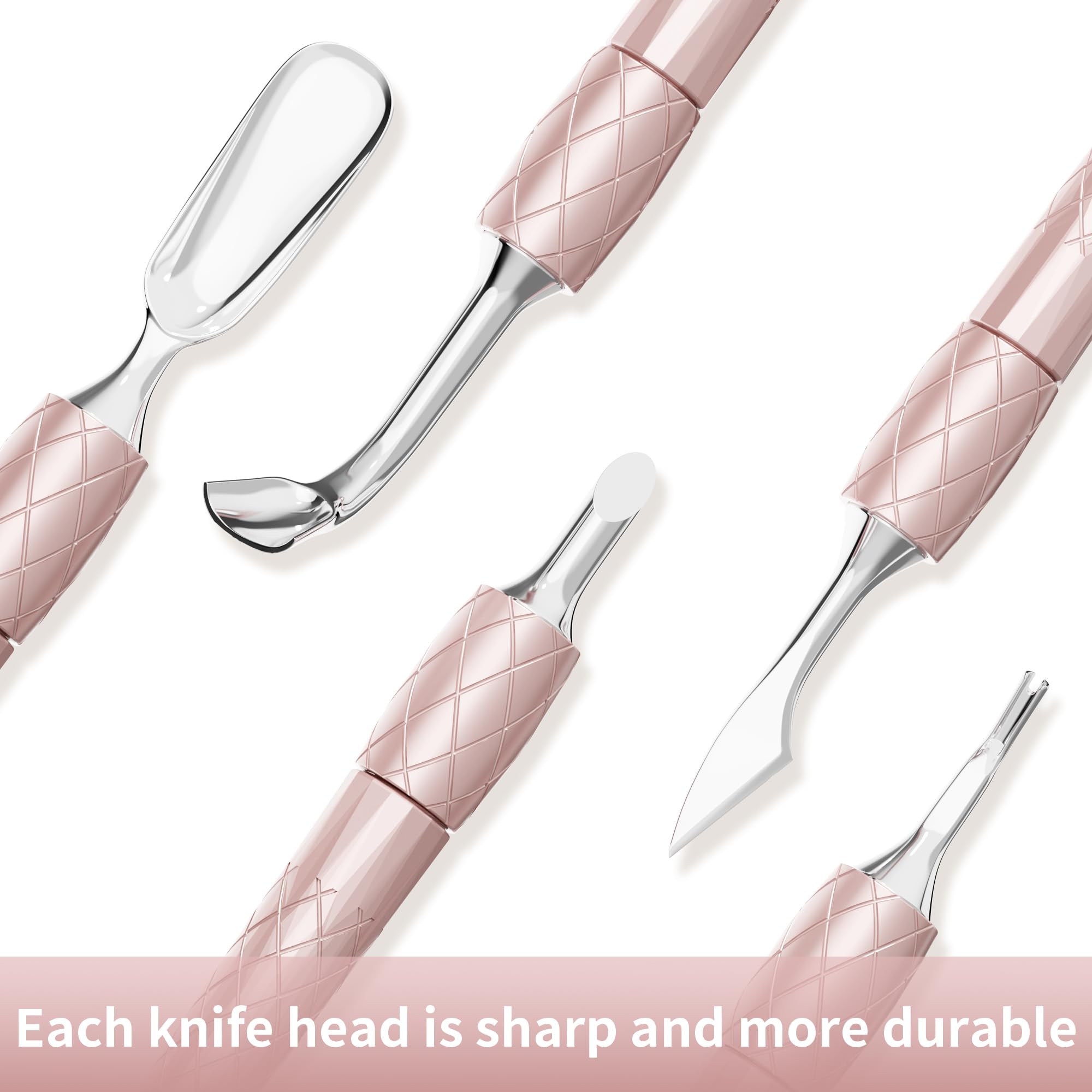 Juego de empujador de cutículas 5 en 1 con mango de aluminio, herramienta de limpieza de uñas de precisión para manicura y pedicura