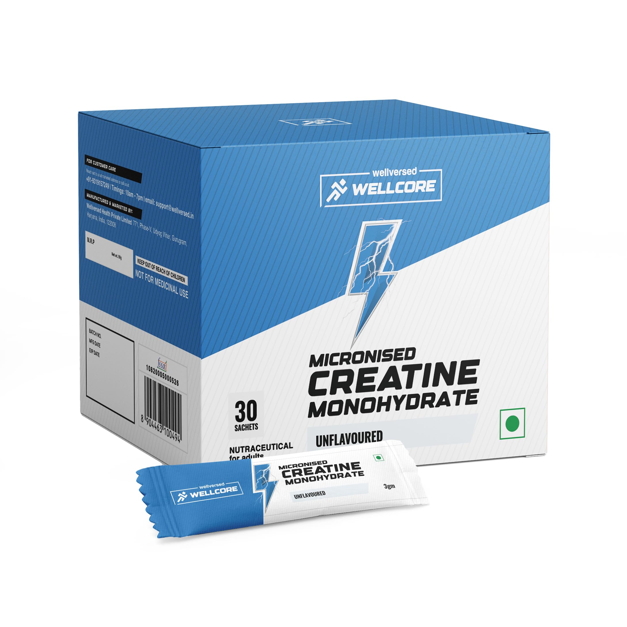 Wellcore Pure Micronised Creatine Powder (30 Sachet, Unflavoured) For Enhanced Muscle Strength With Rapid Absorption | Creatine monohydrate | Wellcore creatine Unflavoured discount deal