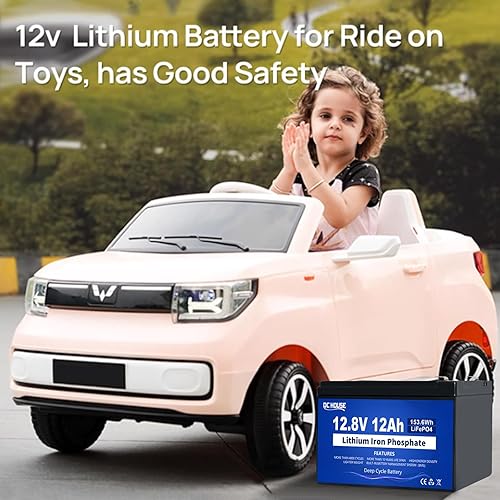 Miniatura 3 de DC HOUSE Batería de litio LiFePO4 de 12 V y 12 Ah con BMS de 15 A, vida útil de 10 años, más de 10000 ciclos, para marina, juguete de paseo,