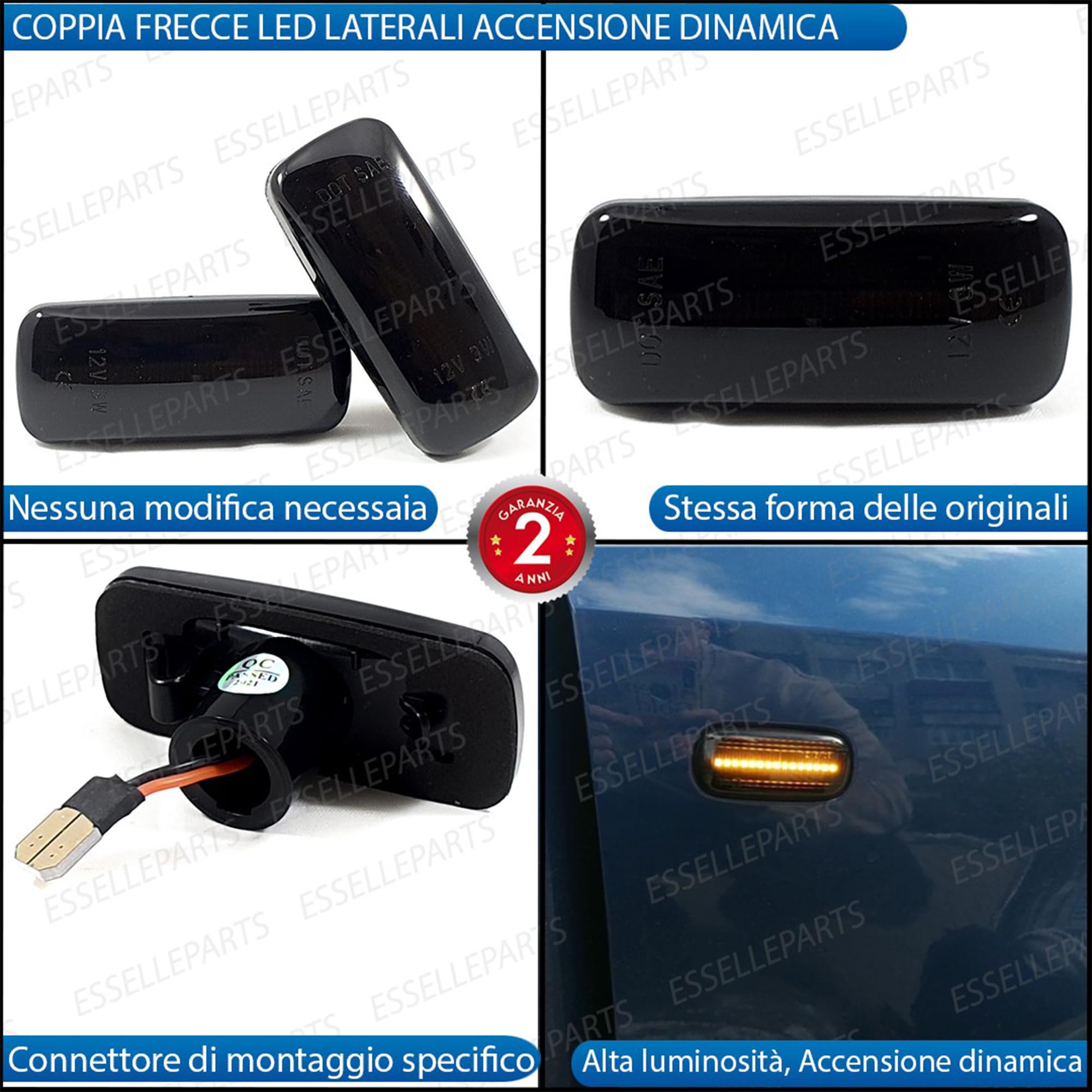 Coppia Frecce Laterali Nero Fumé Progressive Dinamiche A Led per Fiat Freemont, Lancia Flavia, Plug and play Canbus