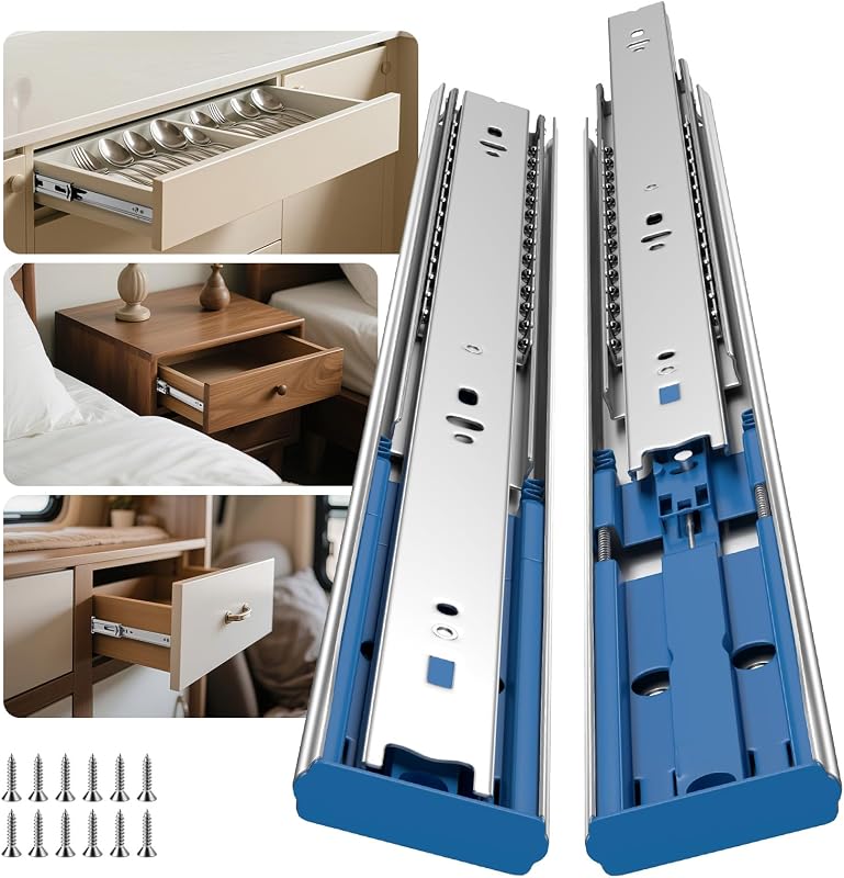 Goldenwarm 1 Pair Soft Close Drawer Slides 12 Inch Heavy Duty Runners | 100lb Capacity;Smooth Ball Bearing Glides;3-section Full Extension;Side Mount Self-close Rails;Cold Rolled Steel Rustproof