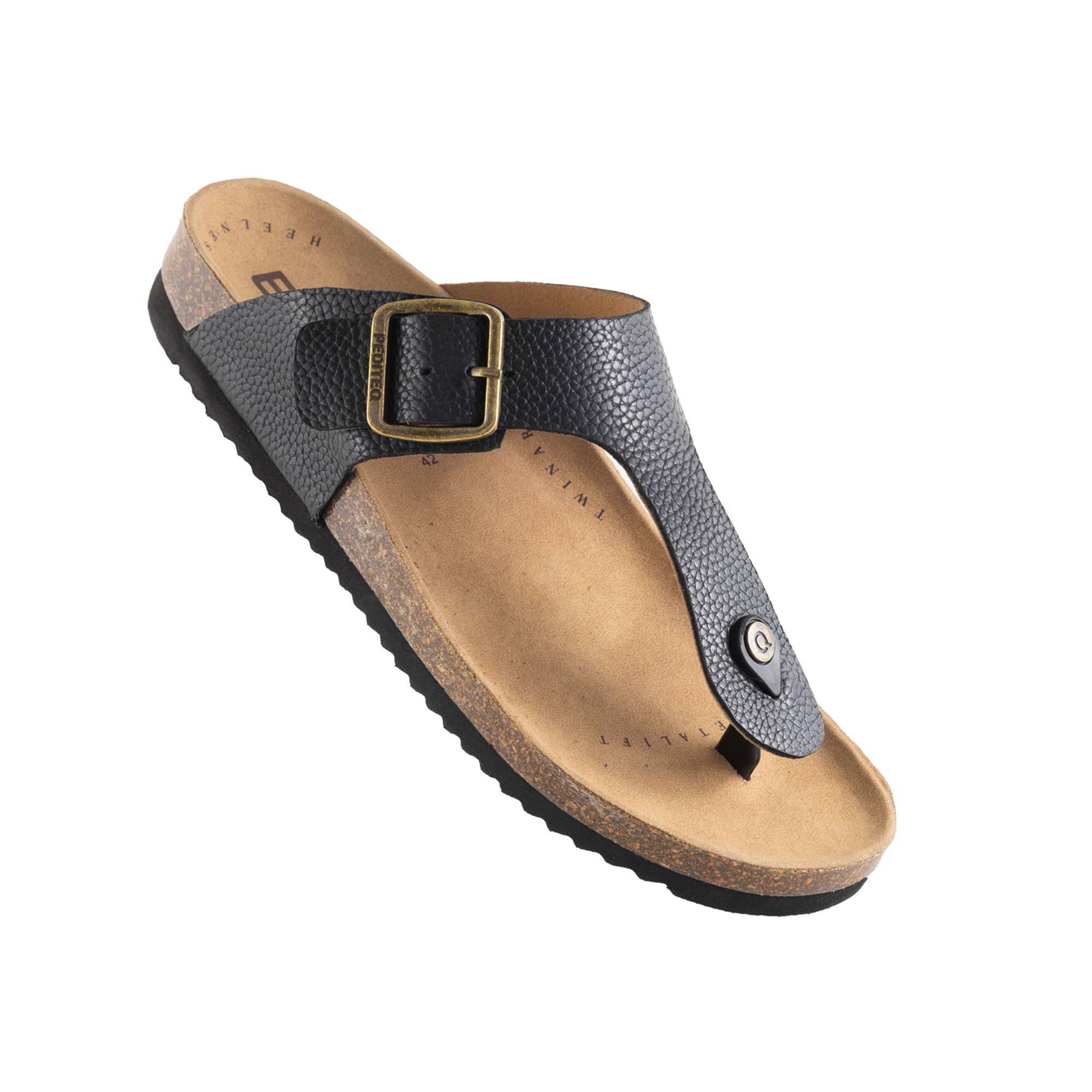 eiazo fuji genuine cork sandals for men | comfortable sandals with arch support for flat foot | everyday wear | black