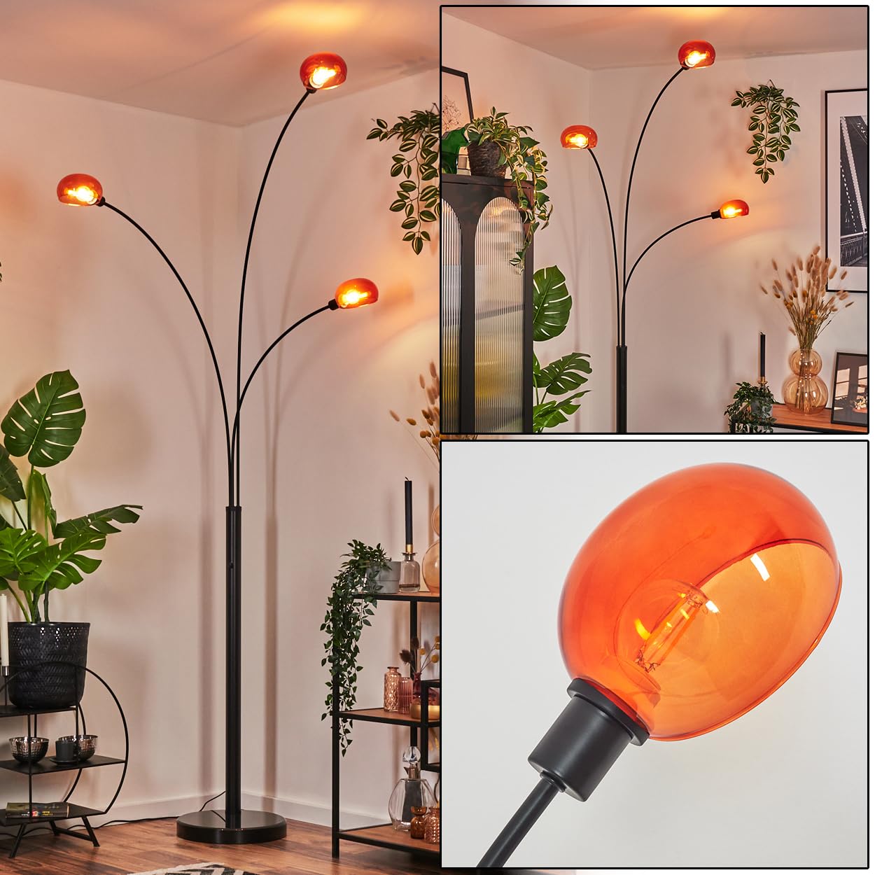 HOFSTEIN Nikkala Metal Floor Lamp Black/Orange Marble Base Adjustable Lamp Modern Retro Vintage Design Switch On Housing E14 Living Room Bedroom Hallway