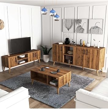 Mezza Set 1582-2072-1622 Exxen Wooden Feet TV Unit - Coffee Table - Console Set Line Color