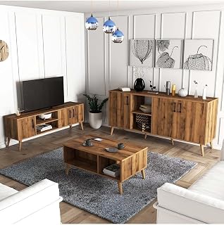 Mezza Set 1582-2072-1622 Exxen (Ahşap Ayaklı) Tv Ünitesi - Orta Sehpa - Konsol Seti Hat Rengi
