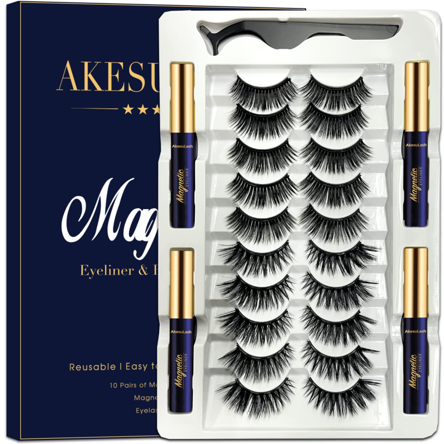 Magnetic Eyelashes Natural Look, Magnetic Lashes, Magnetic Eyelash kit, Magnetic Eyeliner with Magnet False Lashes -Reusable and Cruelty-Free 10Pairs.