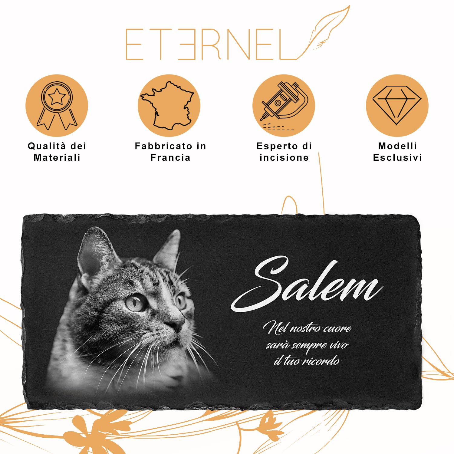 ETERNEL - Targa funeraria personalizzata Albero della vita per Animali - da piantare, incollare o posare, Cane, Animali domestici, Multisupporto, Ardesia o Granito, foto e testo a scelta, omaggio