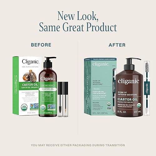 Miniatura 2 de Cliganic - Aceite de ricino orgánico con certificación USDA 100 puro con kit de pestañas 240ml 8oz Para pestañas cejas cabello y piel Natural