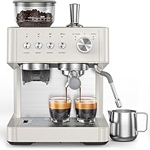 (2026 Upgrade) 20 Bar Espresso Machine with Built-in Anti-Clog Coffee Grinder, Expresso Coffee Machines with Milk Steam Wand/Frother/Tamping Tools,Espresso Maker with Grinder for Lattes-White