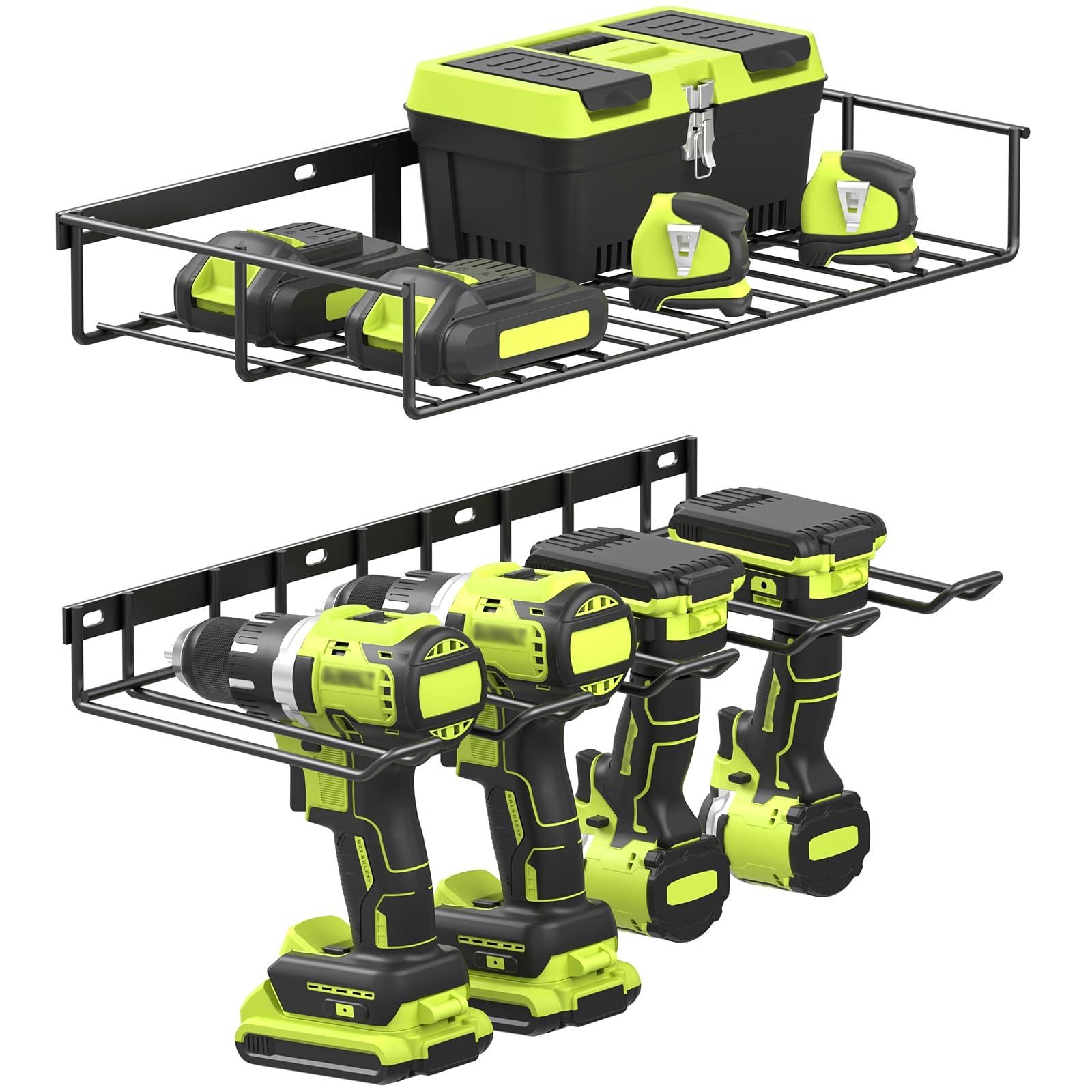 WELDUN2 tier Power Tool Organizer Storage Rack, Wall Mount Drill Holder for 4 Power Drill Tools, Cordless Battery Tool Shelving for Garage, Workshop