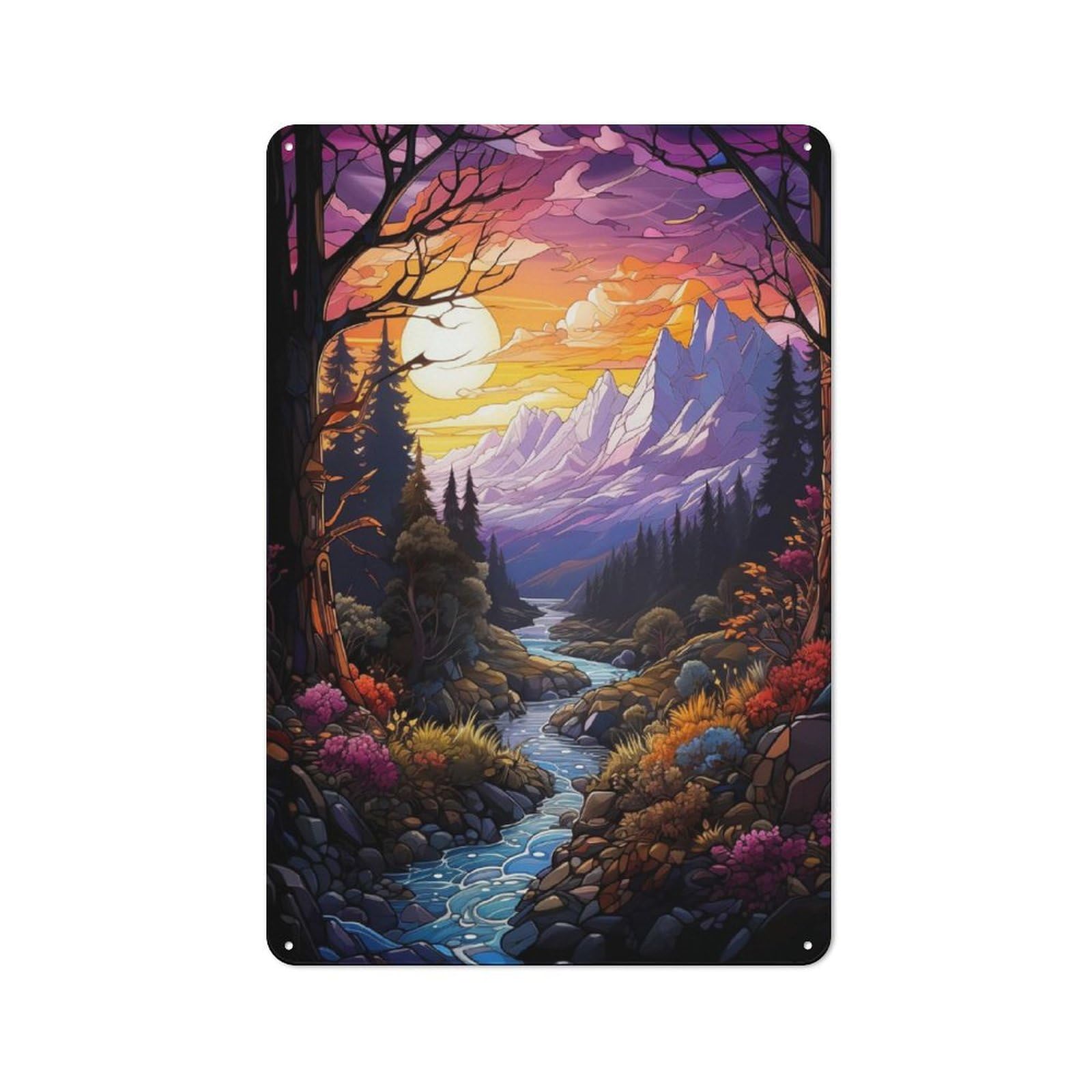 Junmoney River And Sun Metal Wall Sign 30X20cm Featuring For Hallway Wall, Suited To Wall Display Collectors